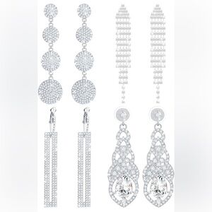 4 Pairs of Sterling Silver Rhinestone Bling Dangle Earrings Great For We…